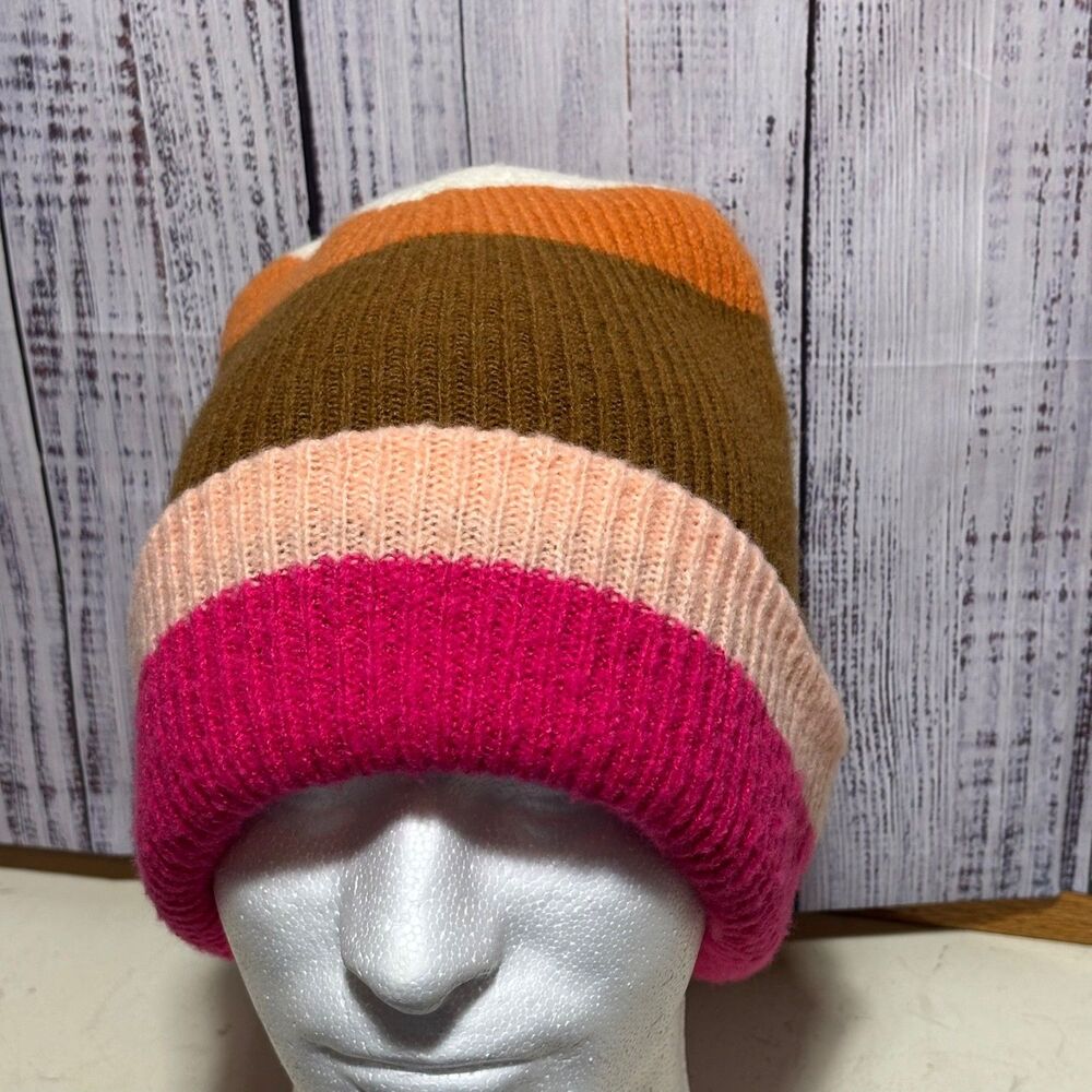 Anthropologie Maeve Reversible Knit Beanie Colorblock Pink Brown New with Tags